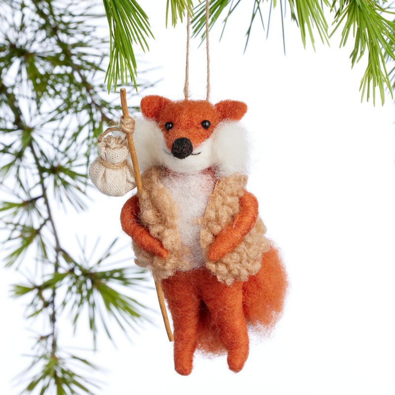 Wool Fox Traveler with Sherpa Vest Ornament
