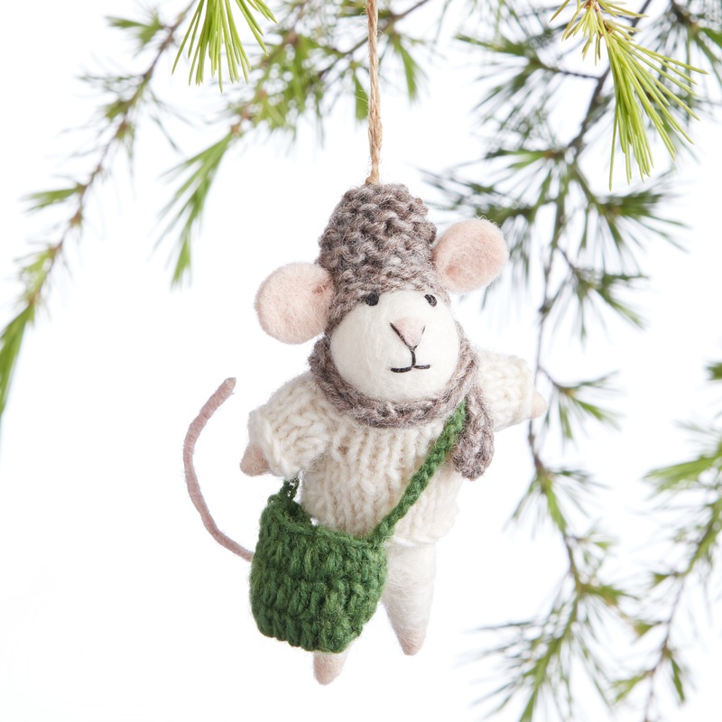 Wool Mouse With Hat And Bag Ornament