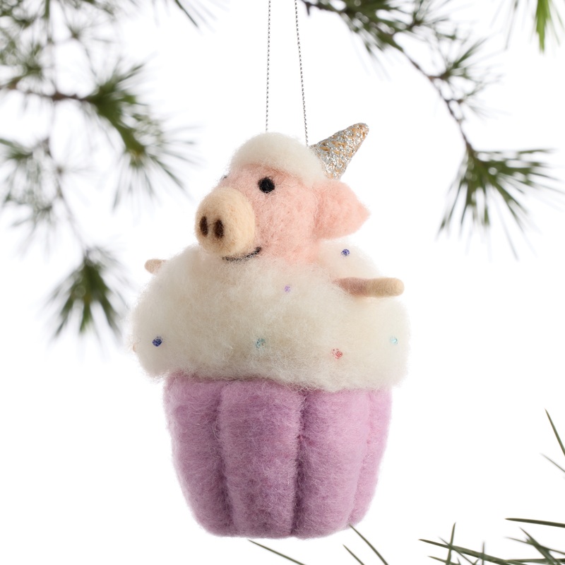 Wool Pig Cupcake Ornament