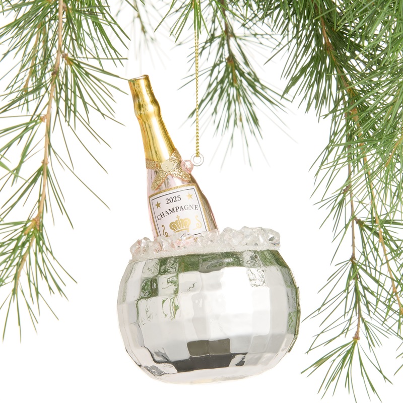 2025 Glass Champagne Disco Bucket Ornament