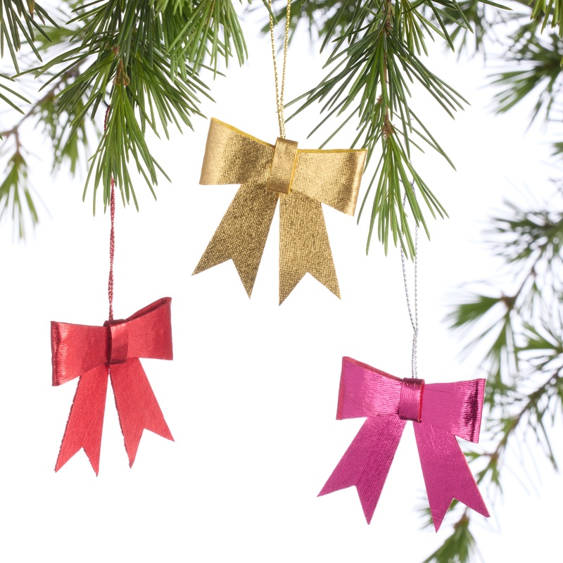 6 Pack Mini Metallic Bow Ornaments Set of 3