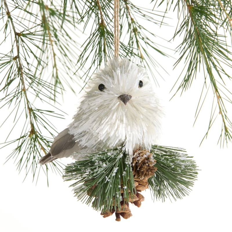 Sparkly Bird on Pine Branch Ornament