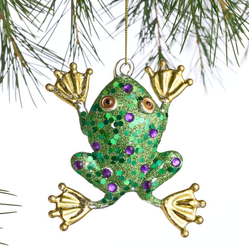 Sparkly Green and Gold Glass Frog Ornament