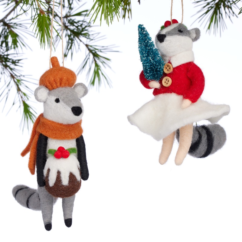 Wool Badger Ornaments Set Of 2