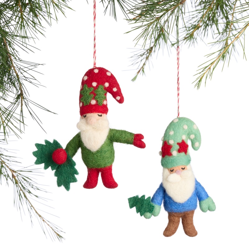 Wool Christmas Gnome Ornaments Set of 2