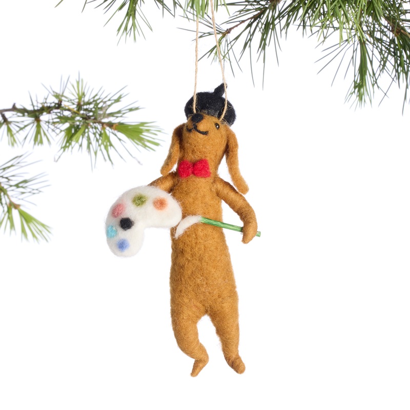 Wool Dachshund Painter Ornament