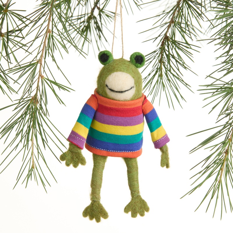 Wool Frog with Striped Shirt Ornament