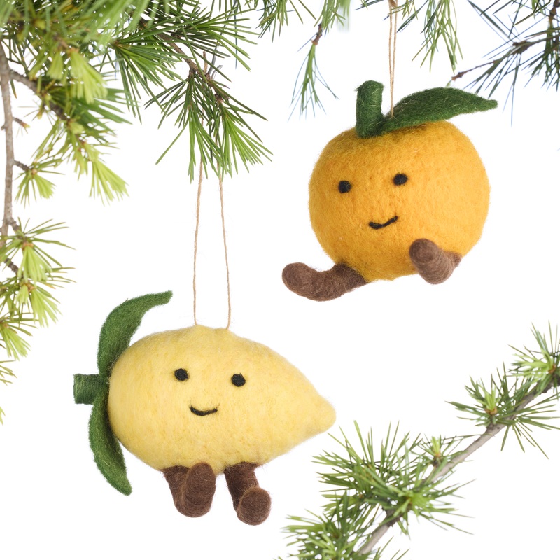 Wool Lemon and Orange Ornaments Set of 2