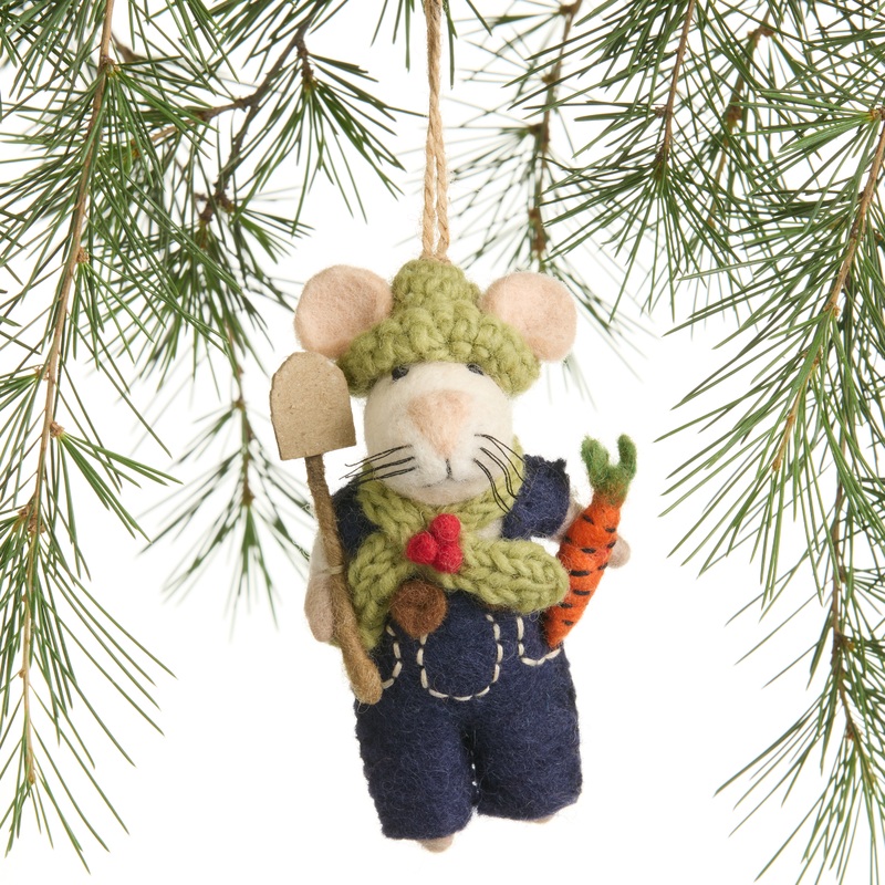 Wool Mouse Farmer Ornament