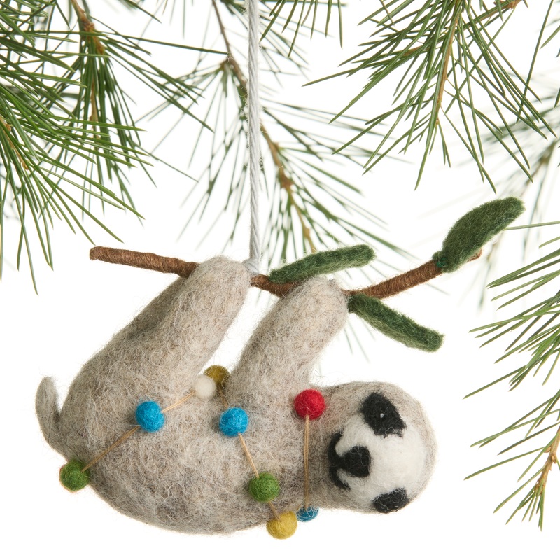 Wool Sloth on Branch Ornament