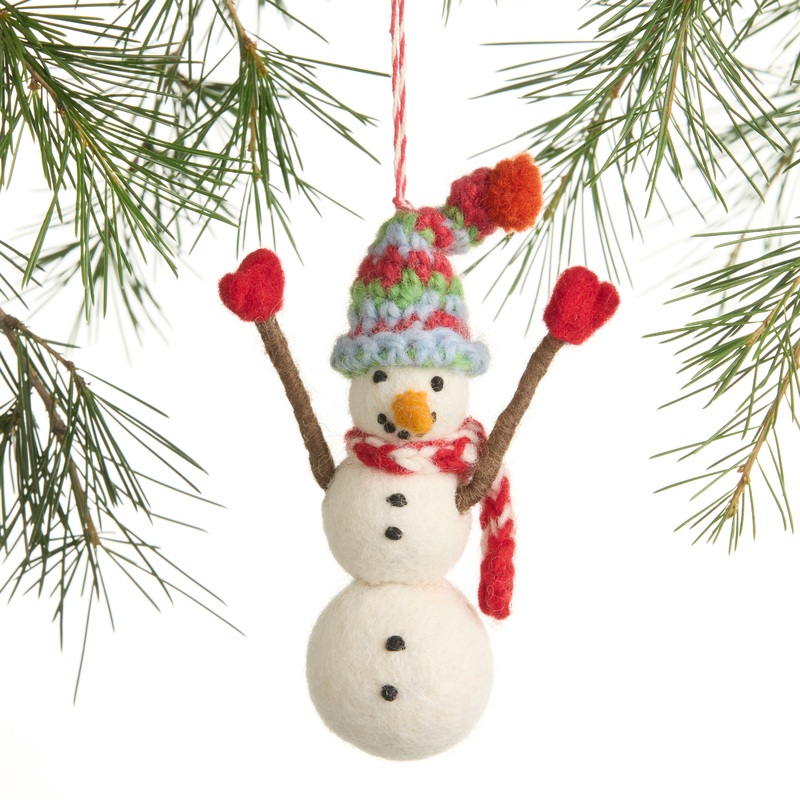 Wool Snowman in Knit Hat Ornament