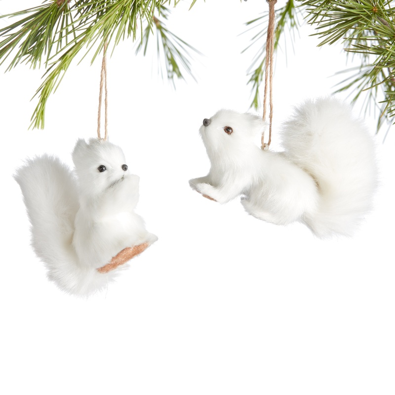 White Faux Fur Chipmunk Ornaments Set of 2