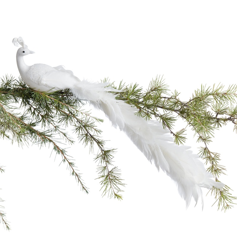 White Feather Peacock Clip Ornament