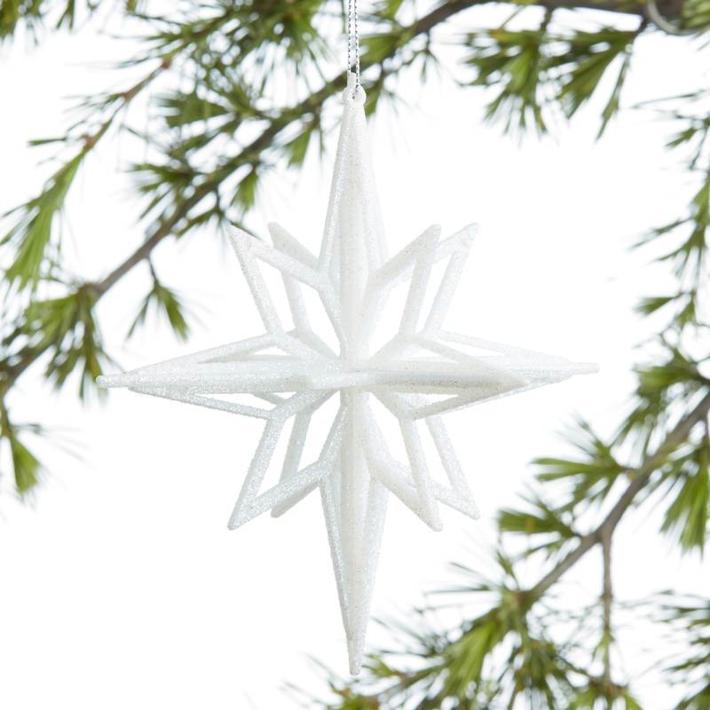 White Glitter Retro Star Ornament