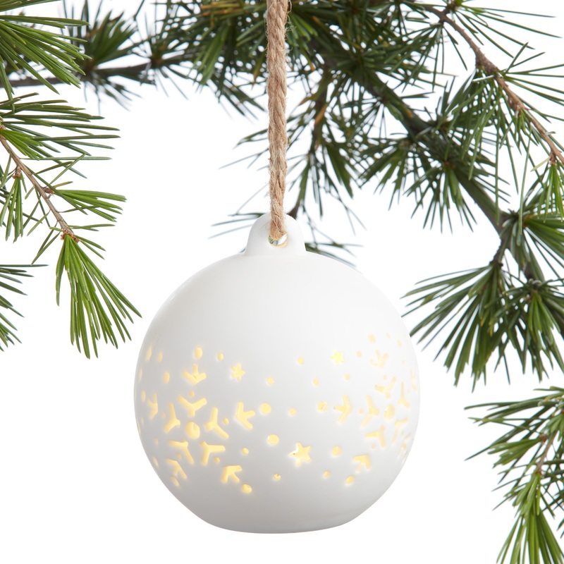 White Porcelain Snowflake Ball LED Light Up Ornament