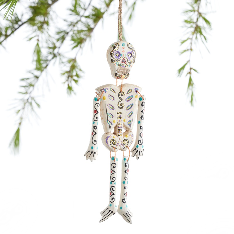 White Wood Day Of The Dead Skeleton Ornament