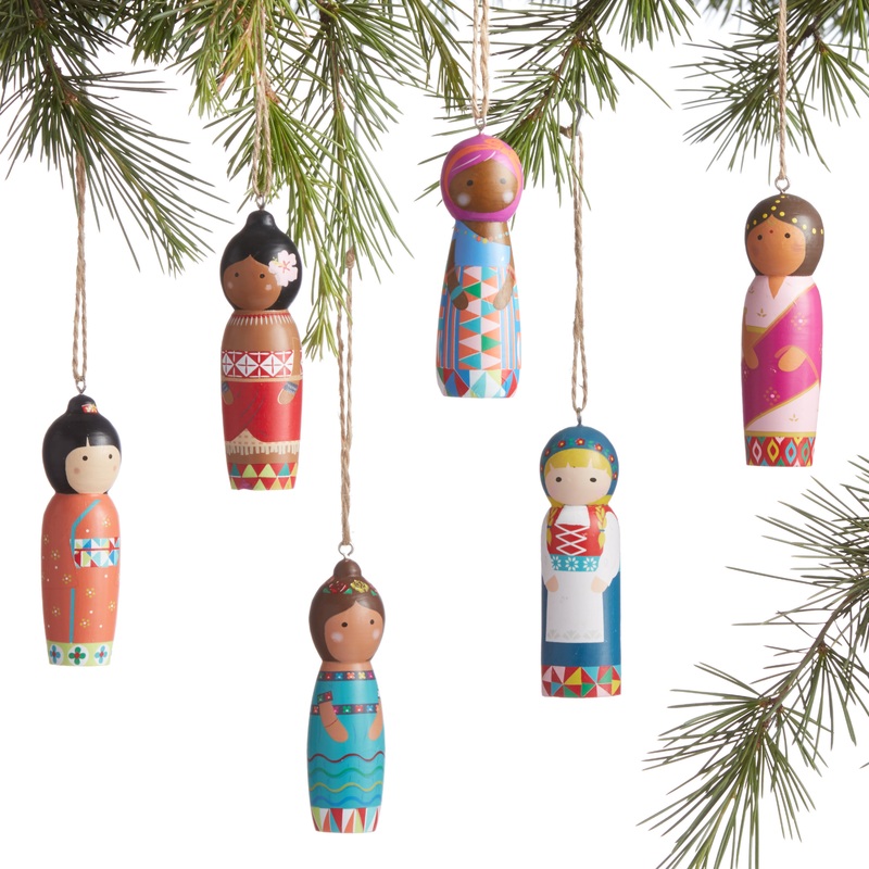 Wood International Women Ornaments Set of 6
