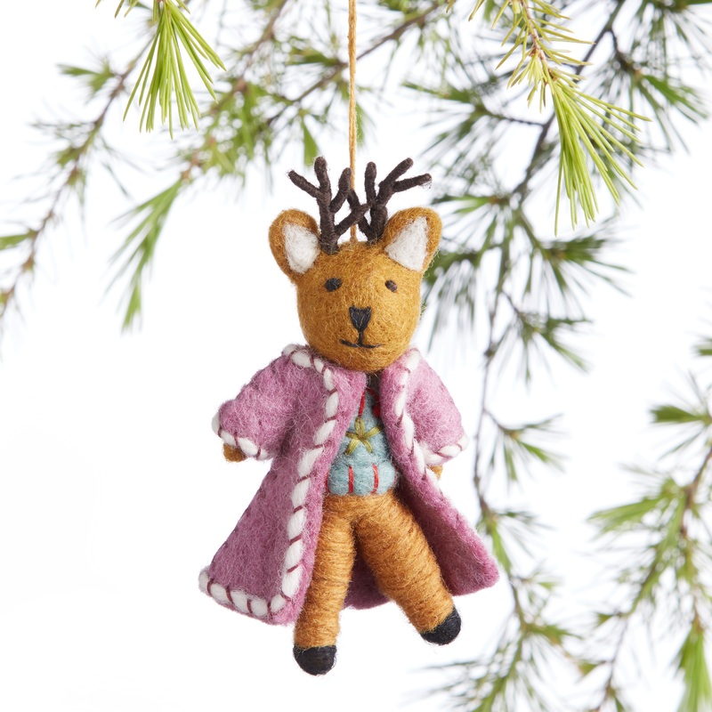 Wool Deer With Purple Coat Ornament
