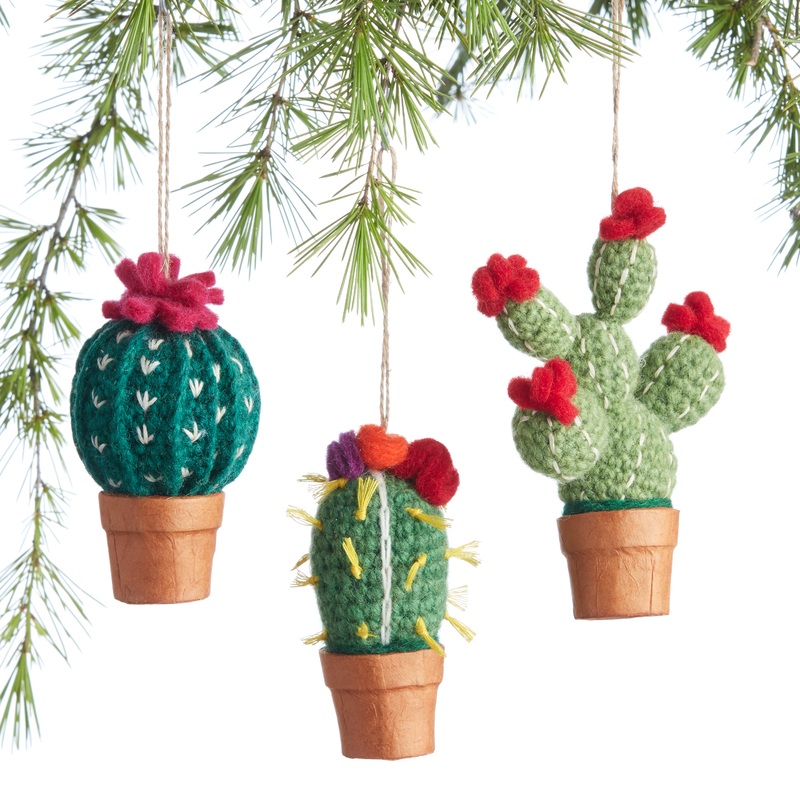 Wool Potted Cactus Ornaments Set of 3