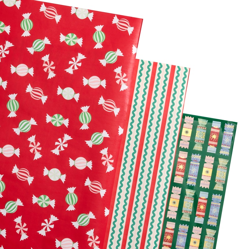All the Trimmings Candy and Crackers Wrapping Paper Rolls 3 Pack
