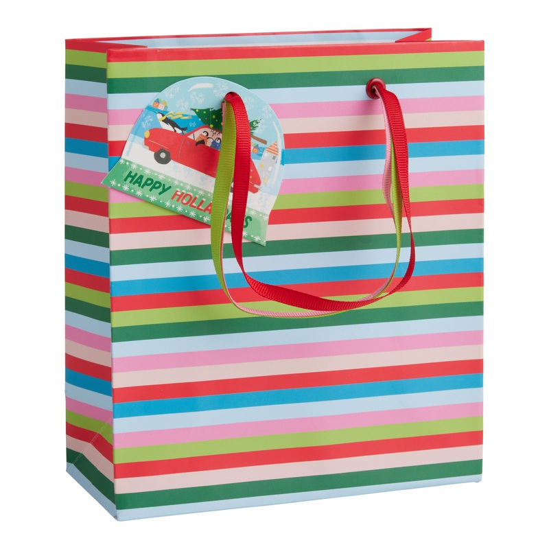 Small Multicolor Stripes Holiday Gift Bag