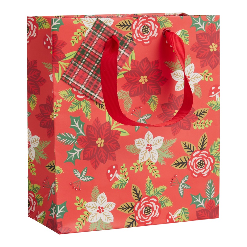 Small Red Poinsettia Holiday Gift Bag