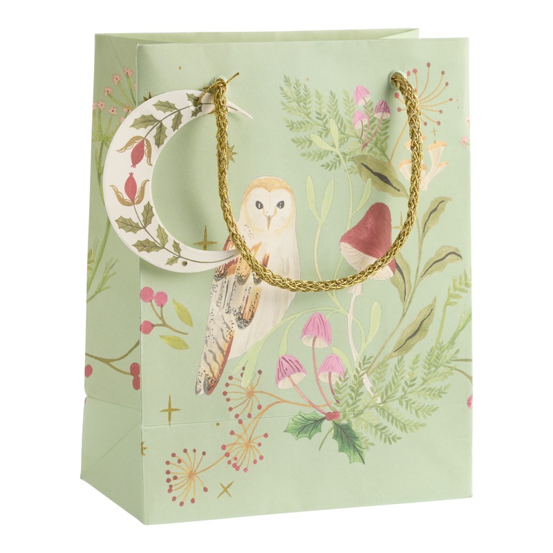 Small Sage Green Owl Holiday Gift Bag