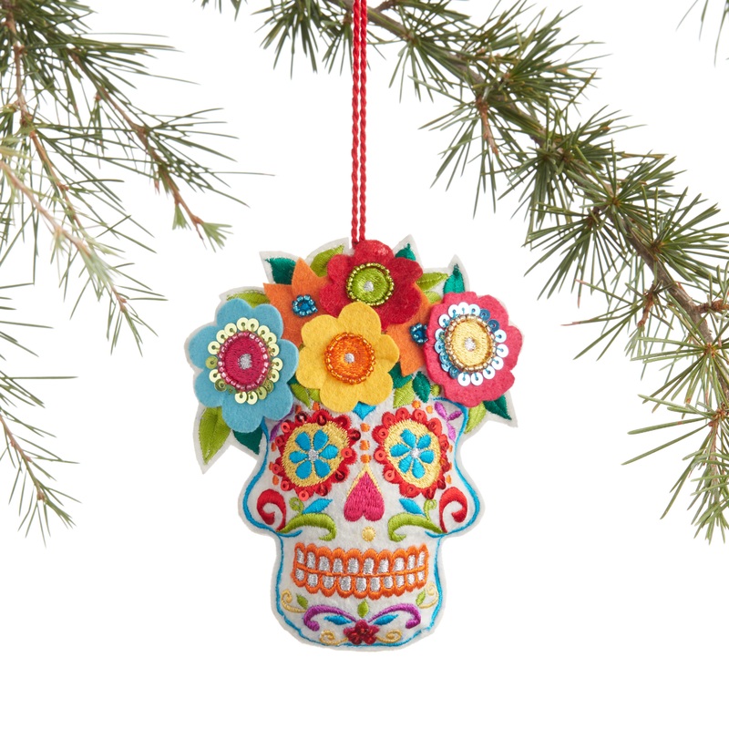 White Fabric Day of the Dead Skull Ornament