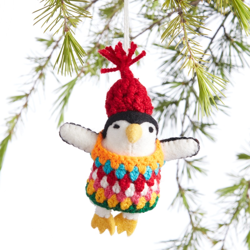 Wool Penguin With Multicolor Sweater Ornament