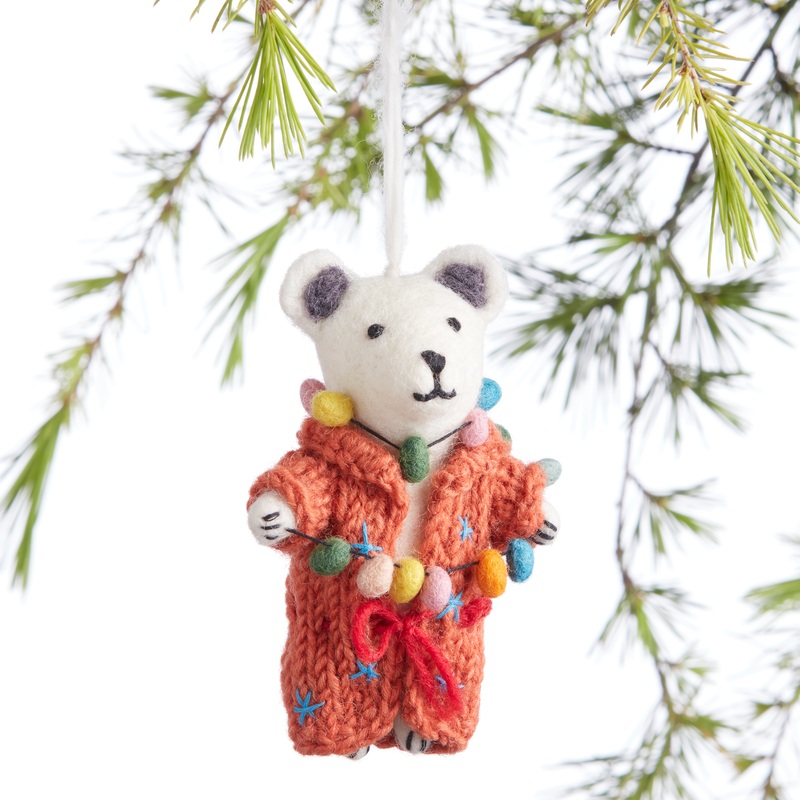 Wool Polar Bear With Robe Ornament