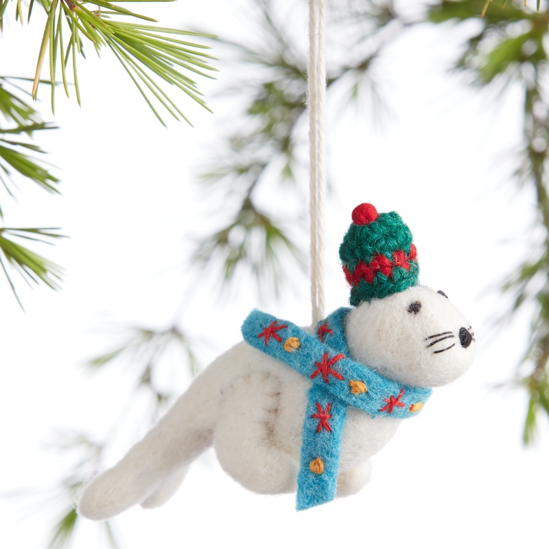 Wool Seal With Scarf And Hat Ornament