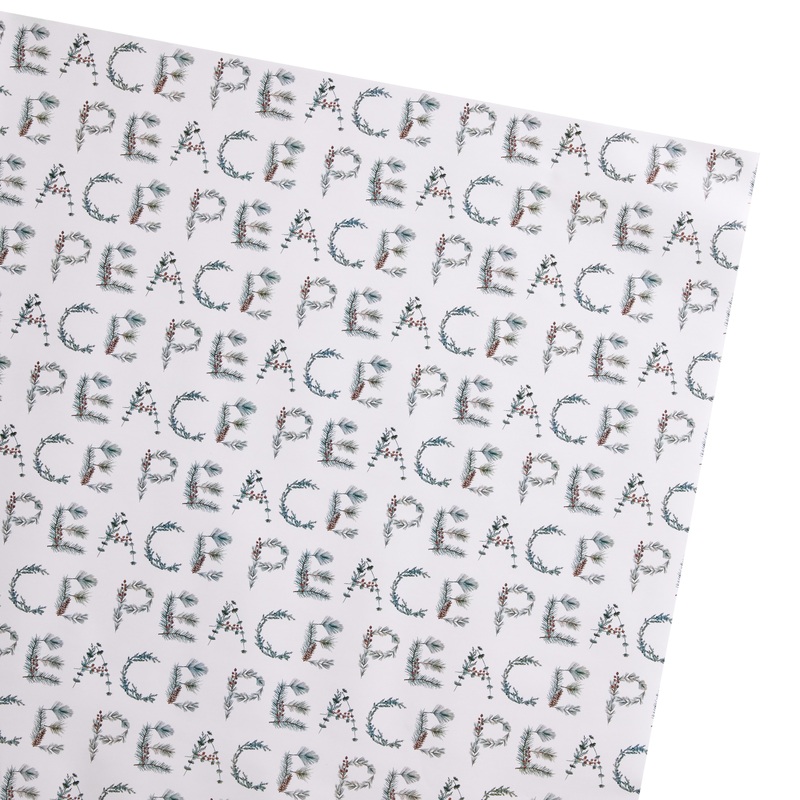 White Peace Botanical Wrapping Paper Roll