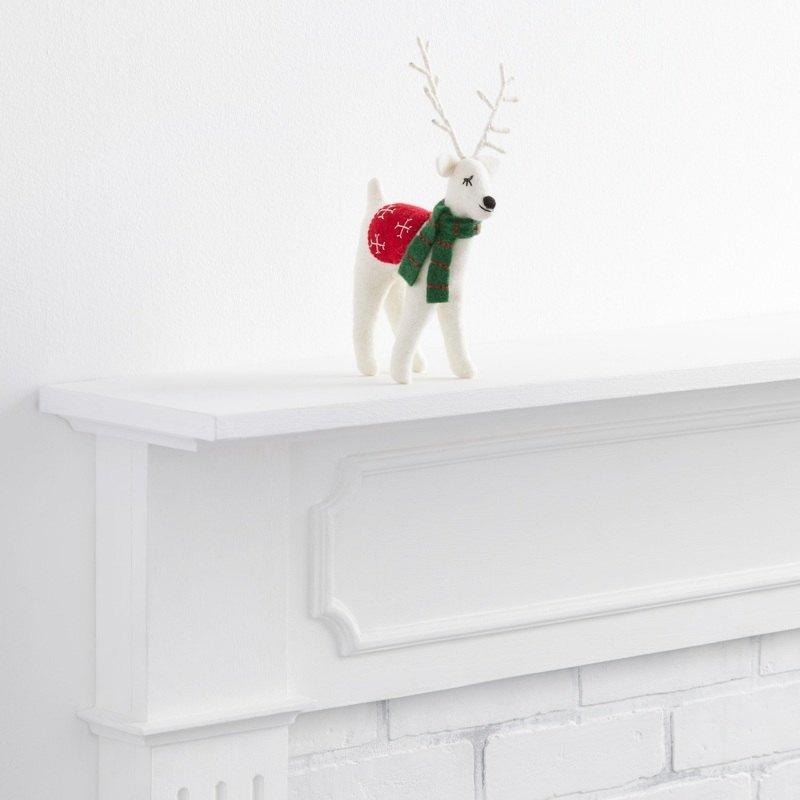 White Wool Deer with Scarf Decor
