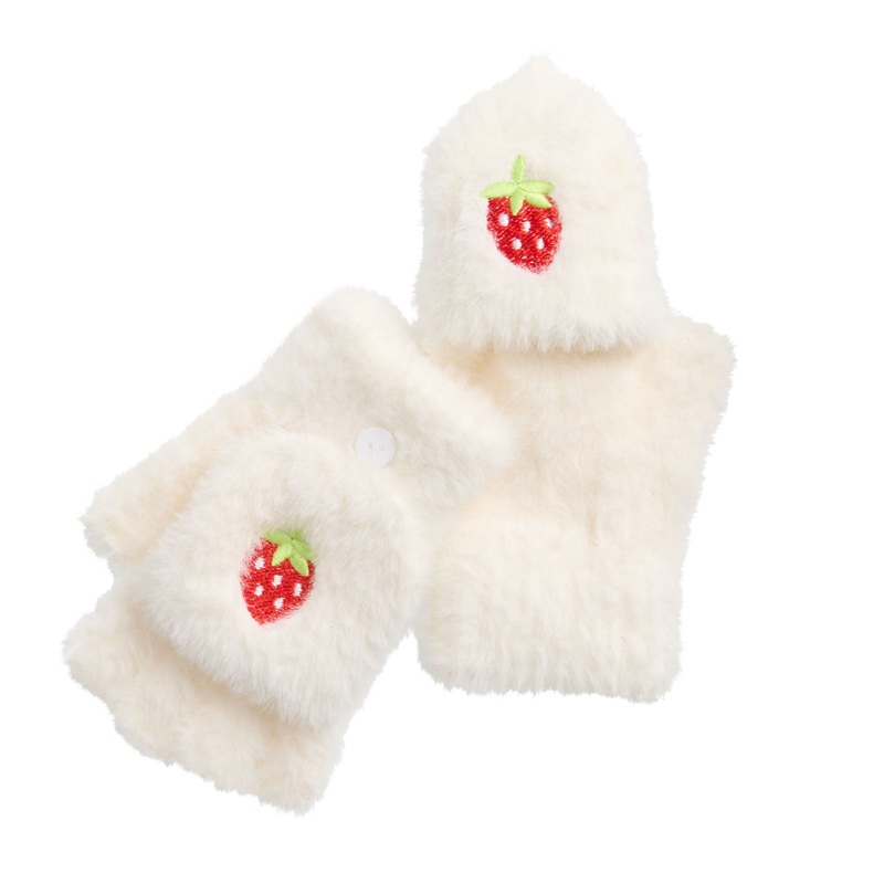 White Strawberry Eyelash Knit Gloves