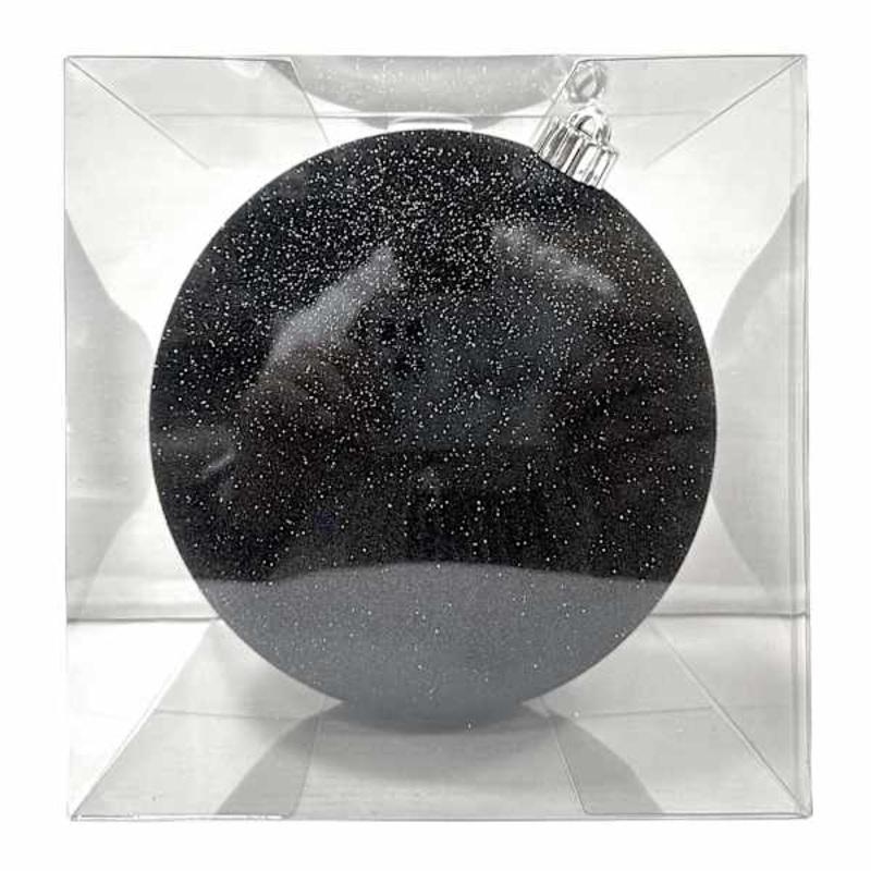 1-Count Large Black Glittered Shatterproof Ornament, 7.7″