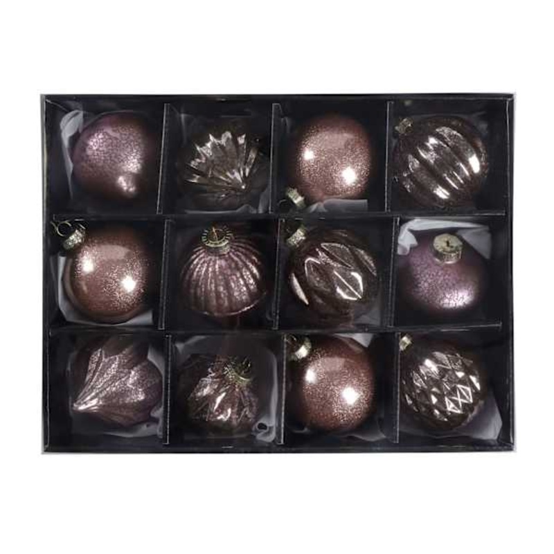 12-Count Light Pink Decorated Glass Ornaments