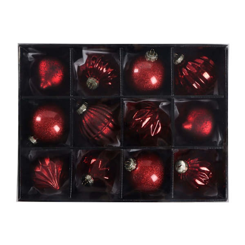 12-Count Red Decorated Glass Ornaments