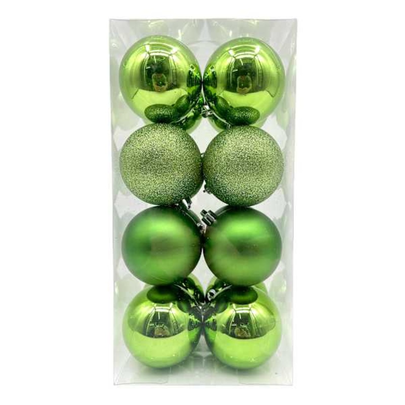16-Count Bright Green Mix Shatterproof Ornaments, 70mm