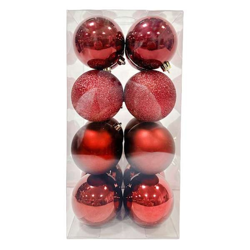 16-Count Burgundy Mix Shatterproof Ornaments, 70mm