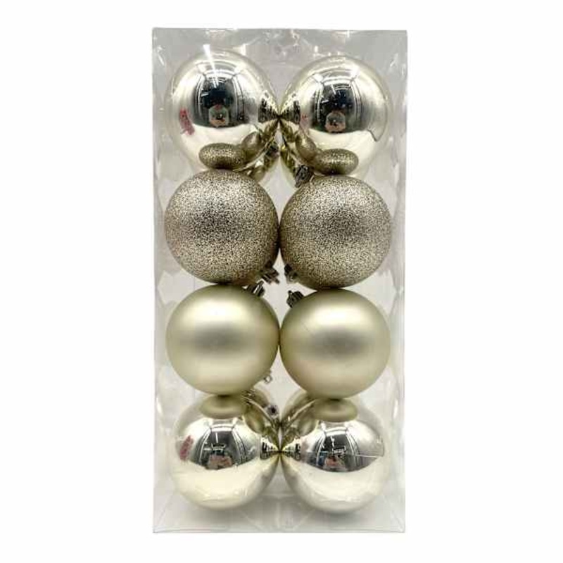 16-Count Champagne Mix Shatterproof Ornaments, 70mm