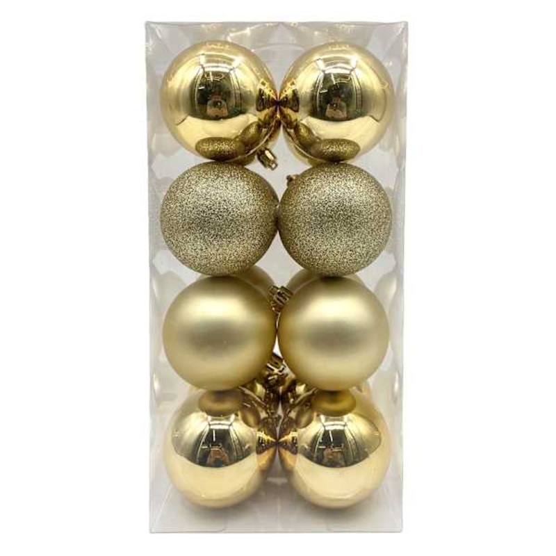 16-Count Gold Mix Shatterproof Ornaments, 70mm