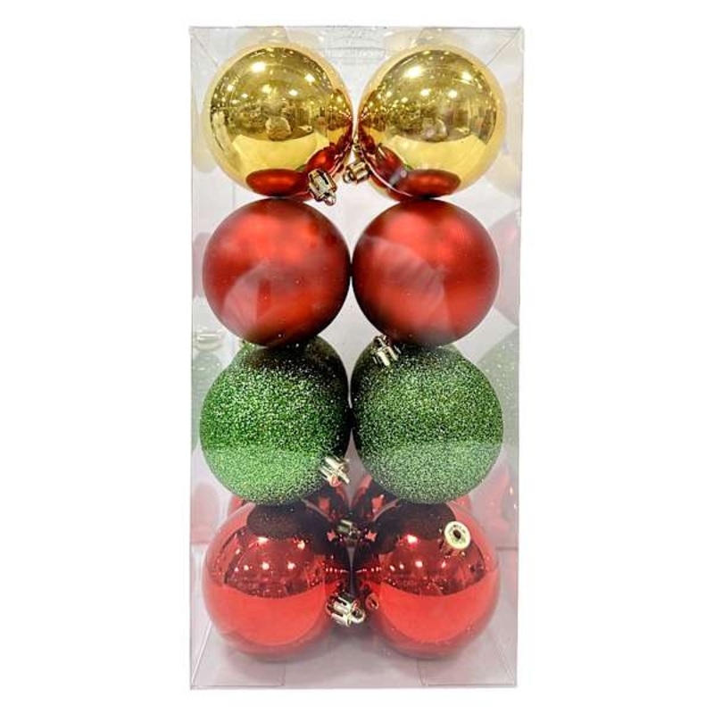 16-Count Red, Green & Gold Mix Shatterproof Ornaments, 70mm