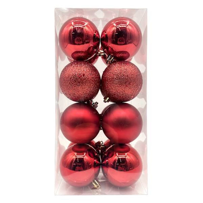16-Count Red Mix Shatterproof Ornaments, 70mm