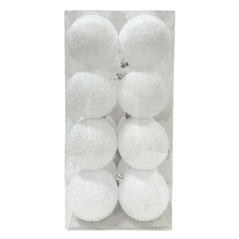 16-Count White Flocked Shatterproof Ornaments, 70mm