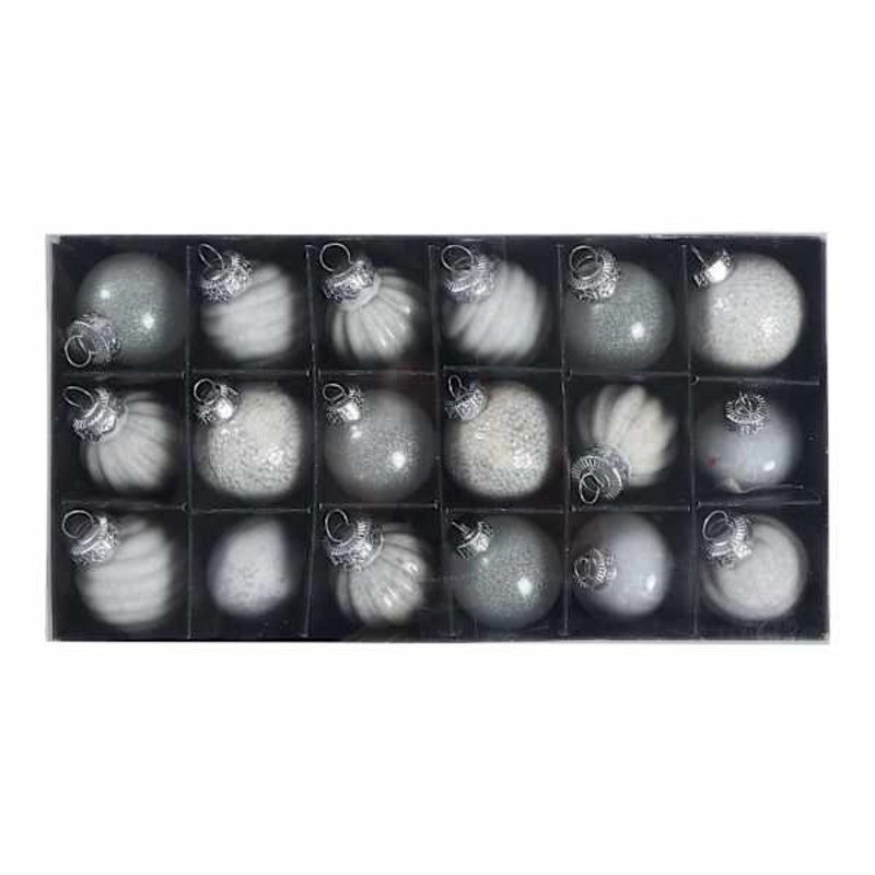 18-Count Bright White Mix Glass Ornaments, 40mm