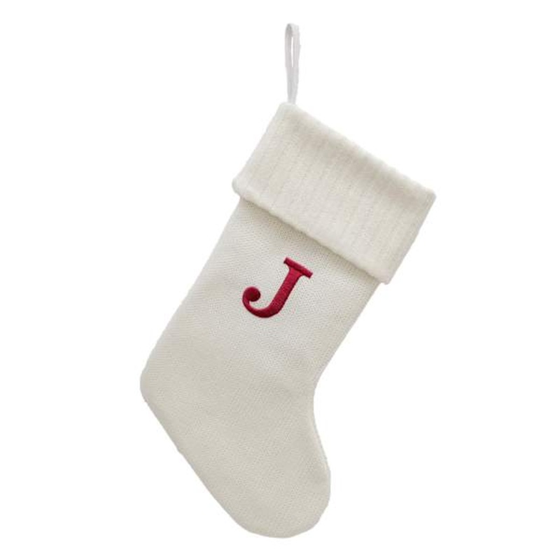 19″ White Knit Monogram Stocking, J