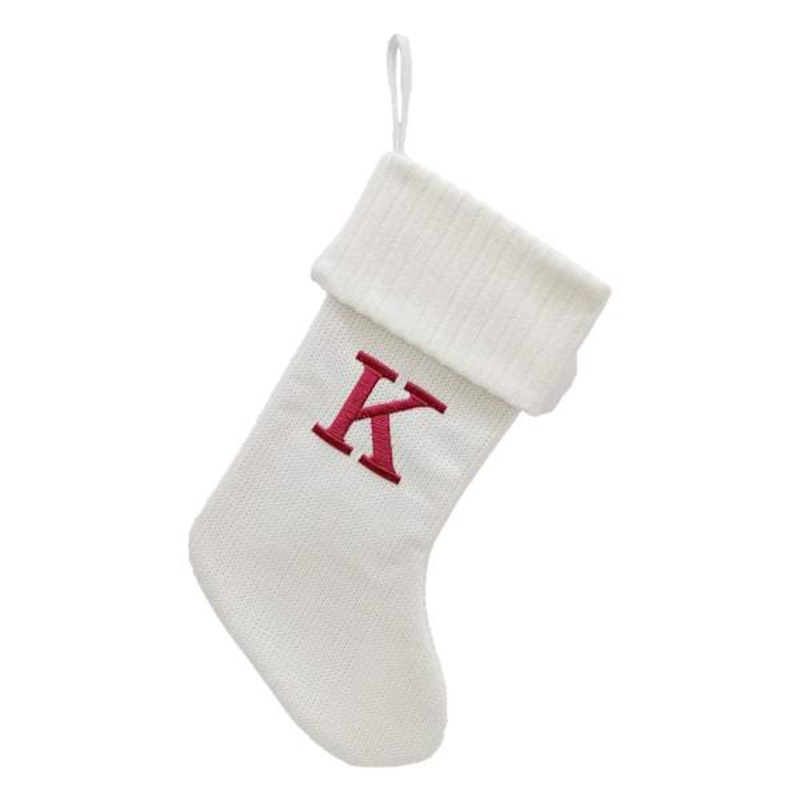 19″ White Knit Monogram Stocking, K