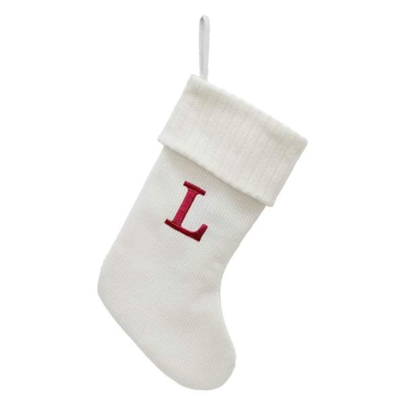 19″ White Knit Monogram Stocking, L