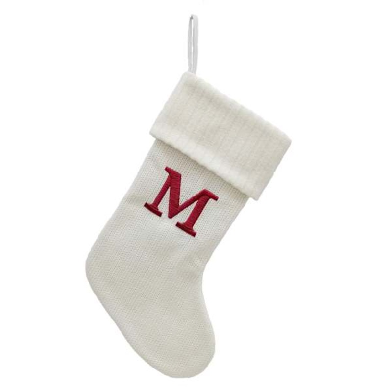 19″ White Knit Monogram Stocking, M