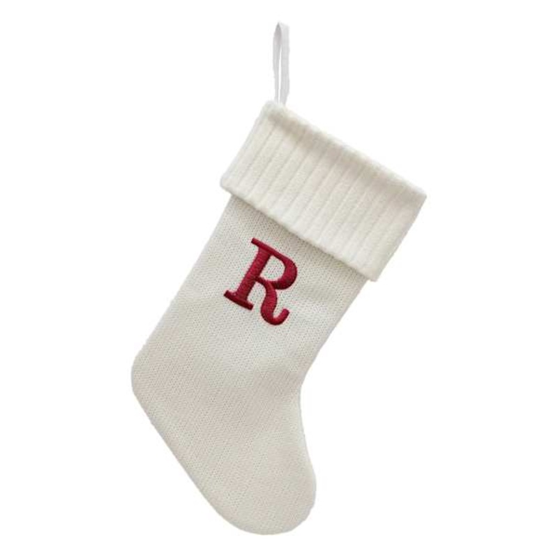 19″ White Knit Monogram Stocking, R
